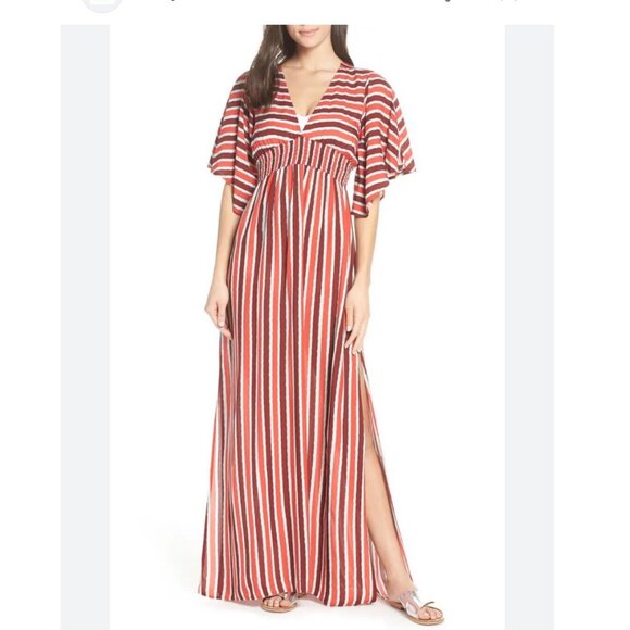 Maaji Morning Glam Striped Maxi Swim Dress M Boho Flowy Swimsuit Cover-Up Sz M - Picture 1 of 7